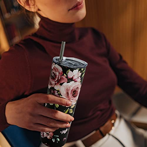 Muanns Floral Tumbler 20Oz Sunflower Tumbler Flower Tumblers Skinny Stainless Steel Double Wall Plant Cups Insulated Travel Coffee Mug Tumbler For Women Rose Cup With Lids #TOP3