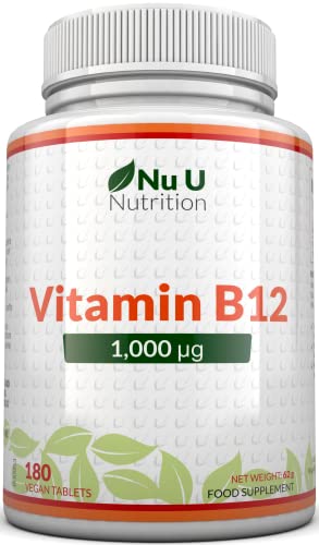 Nu U Nutrition Vitamin B12 1000 High Strength B12 Methylcobalamin - 180 Vegan Tablets