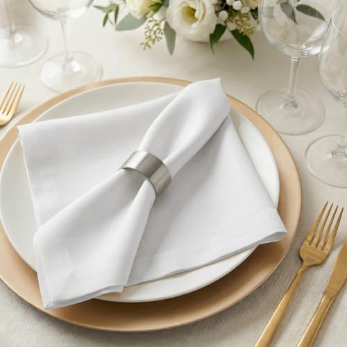 Palisa White Polyester Table Cloth Dinner Napkins, Set of 12, 18x18 Inch