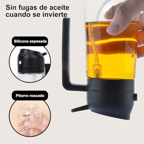 Miniatura 5 de Nexrola Aceitera Spray Pulverizador Y Dispensador De Aceite 2 En 1, Botella De Vidrio De 470ml Con Boquilla Antigoteo, Pulverizador Aceite Spray Para Freidora De Aire, Cocina, Barbacoa Y Ensaladas
