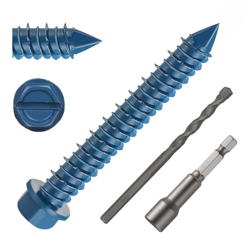 DAYALO Tornillos de hormigón de cabeza hexagonal M5,5 x 45, 30 unidades, tornillos para hormigón galvanizado, con broca y llave de vaso hexagonal para mampostería, hormigón, arquitectura, industria