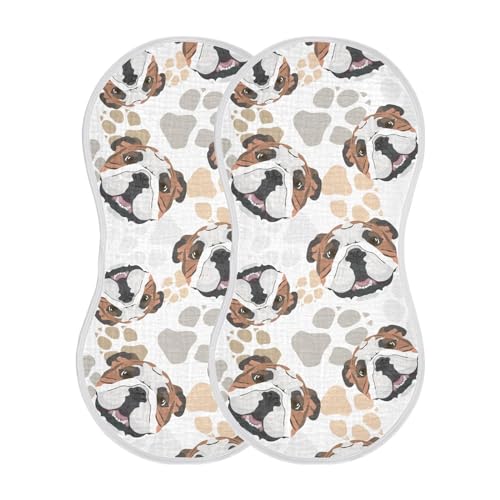 Image of JHKKU Muslin Burp Cloths for Baby Boys and Girls - 2-Pack Ultra Absorbent English Bulldog Muslin Washcloths, Newborn Towel, Milk Spit Up Rags, Burp Cloth Bibs for Unisex, 22 x 11 Inch