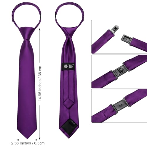 Image of Hi-Tie Pretied Boys Ties Solid Color Kids Adjustable Necktie Lapel Pin Clip Set Age 8-12 Wedding School Graduation