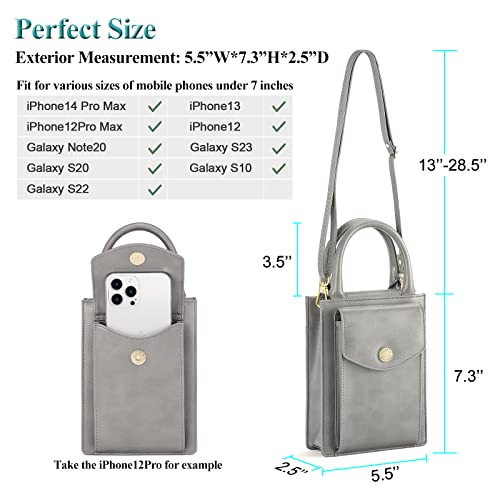 Peacocktion Small Crossbody Cell Phone Purse For Women, Top Handle Bag, Shoulder Handbag With Credit Card Slots, Grey #TOP2
