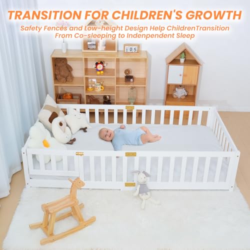 NAIZEA Twin Floor Bed for Kids-Twin Montessori Bed Frame with Wood Slats and Door and Slats, Wood Toddler Floor Beds for Girls and Boys - Thumbnail 5