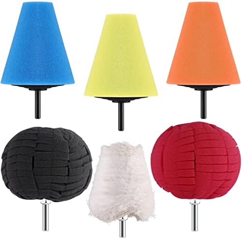 Wakauto Polishing Pads for Wheel Hub Cleaning, 3 Inch Shank 6 PCS Metal & Aluminum Polishing Kit Cone Duffing and Polishing Wheel for Drill, Sponge Buffing Pads for Aluminum, Stainless Steel, Car Care