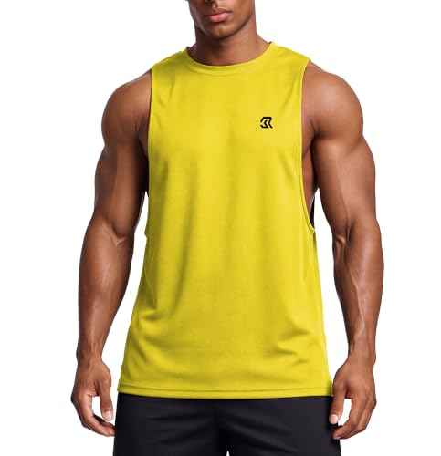 Image of Men’s Gym Stringer Vest Sleeveless Workout Tank Top Quick Dry Muscle Training Shirt Bodybuilding Running Fitness Yellow M