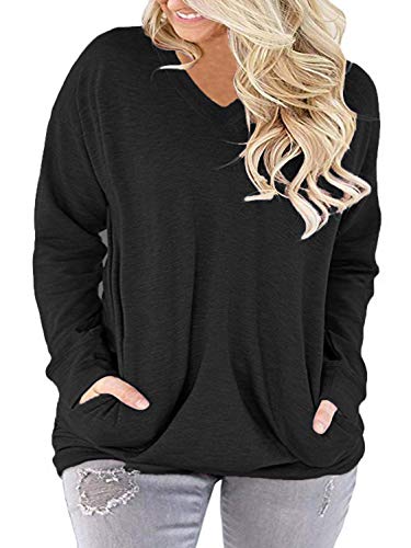 ROSRISS Plus-Size-Tops for Women Long Sleeve V Neck Shirts Oversized Pockets Tunics2