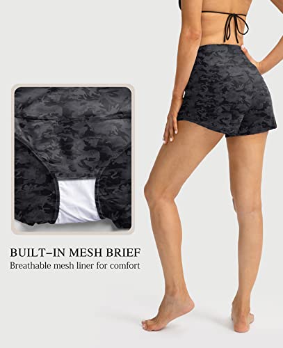 Obla Women's High Waisted Swim Board Shorts With Zipper Pockets Upf50+ Quick Dry Beach Shorts For Women With Liner(Grey Camo_M) #TOP4