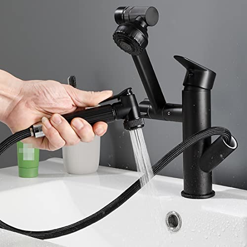 Robinet d'évier de cuisine noir anti-éclaboussures avec douchette 360°