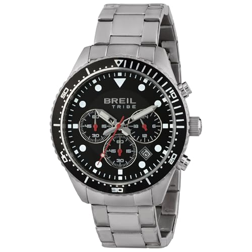 Breil Uhr Herren SAIL Ziffernblatt SCHWARZ Bewegung Chrono Quartz e Bracelet Stahl Silber EW0582