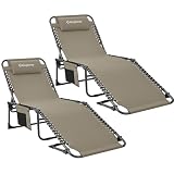 KingCamp Juego de 2 tumbonas Plegable Portátil Reclinable con Almohada y Bolsillo Lateral Tumbona de Camping Transpirable Carga 120kg Ajustable en 4 Posiciones para Viajes de Acampada Jardín