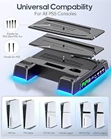 OIVO PS5/Slim/Pro Ständer mit 3 stufig Lüfter und Licht, PS5 Standfuß mit 4 USB Ports/Controller Ladestation/Headset Halter/Remote Steckplatz/14 Spiele Aufbewahrung für PS5 Zubehör Schwarz – Ansicht 2