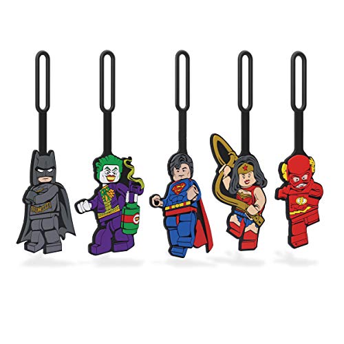 Lego DC Luggage Bag Tag 5 Pack Assortment - Includes Batman, Wonder Woman, Joker, Superman, and The Flash