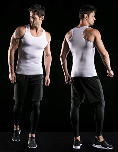 Athlio Men's Cool Dry Compression Sleeveless Tank Top, Sports Running Basketball Workout Base Layer, 3Pack Tank Top Black/Charcoal/White, Large #TOP4