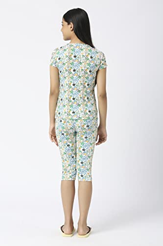 Image of SINI MINI Round Neck with Half Sleeve Top & Capri Beige Girls Casual Pack of 1 Night Suit Set