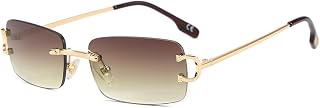 Rimless Rectangle Sunglasses for Women Men Small Frameless 90s Vintage Glasses UV400 Eyewear