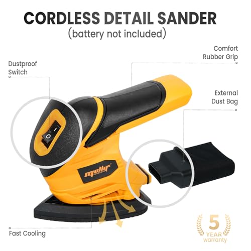 Cordless Detail Sander Compatible with Dewalt 20V MAX Battery(Tool Only), 12000 Rpm Compact Electric Mouse Sander, w/10pcs Sandpaper, Dust Collection Bag, for Detailing, Sanding - Thumbnail 6