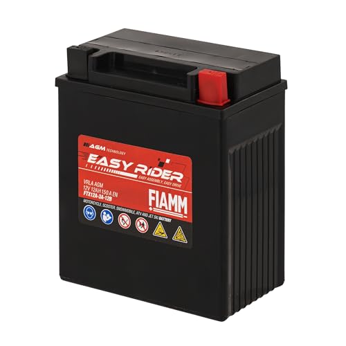 Fiamm Batteria per Moto e Scooter FTX12A-3A-12B 12AH 150A, Batteria Easy Rider AGM Technology, Massima Potenza di Avvio,Senza Manutenzione, Già Carica, Pronta all'Uso, Adatta a Scooter e Moto