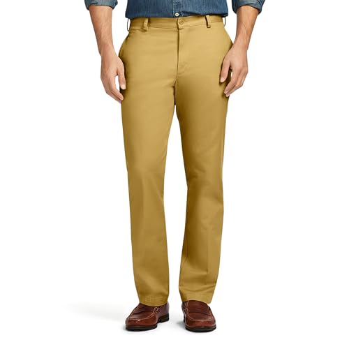 IZOD Men's American Chino Flat Front Slim Fit Pant, Khaki, 32W x 30L