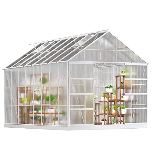 Mellcom 16' X 10' X 10.3' Outdoor Walk-In Hobby Greenhouse For Plants, Polycarbonate Aluminum Green House With Adjustable Roof Vent And Sliding Door For Backyard Garden In Winter #TOP1