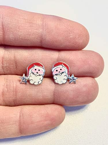 Santa Christmas Earrings Sterling Silver