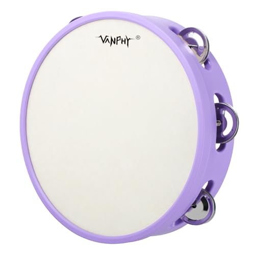 VANPHY Tambourine 8 Inch Hand Held Drum Bell with Metal Jingles Purple