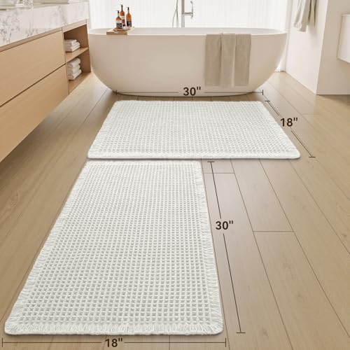 Upgraded Waffle Bath Mat Set of 2 Absorbent Non Slip Bathroom Mat 18" x 30" by AMOAMI - Used condition - Image 6