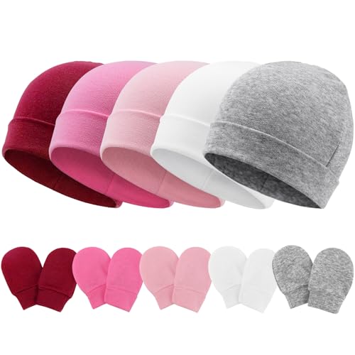 Image of Newborn Baby Hats and Mittens Set Infant Beanie Cap Toddler Gloves Newborn Hospital Hats for Baby Boys Girls Kid 0-6 Months