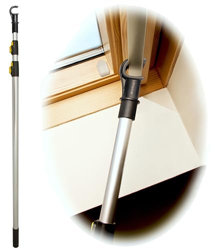 WinHux Perche Télescopique 1,2-3,0 m Verrouillage Bouton — Ouvre-Fenêtre de Toit sans Commande de Store, Crochet Antidérapant, Compatible avec Velux Keylite Fakro