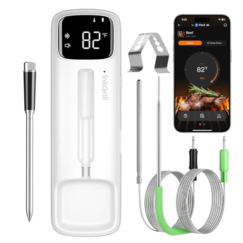 2-in-1 Wireless & Wired Probes, Wireless Meat Thermometer with Magnetic LED Display, Bluetooth Meat Thermometer for BBQ, Oven, Smoker, Food Thermometer Digital with Dual Sensors, 28 USDA Presets