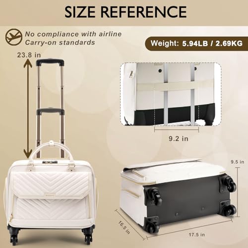 Rolling Briefcase for Women with 4 Spinner Wheels and Telescopic Extendable Handle, Laptop Bag with Wheels, Roller Computer Bag for Work Travel Carry On Luggage, TSA Friendly Design, Beige3