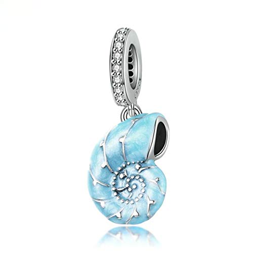Image of ZiNuo Charm Beads 925 Sterling Silver Blue Enamel Conch Openwork Starfish, Shells & Hearts Charms for Pandora Bracelets Compatible with European Bracelet Charm (Conch Charms)