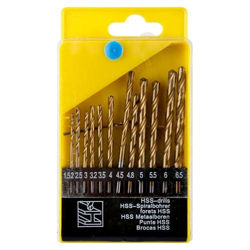 Image of Hopzab 13Pcs M35 Cobalt Twist Drill Bit Set, High Speed Steel HSS, Titanium Coated, Heat Resistant for Metal, Stainless Steel, Wood, Plastic, Cast Iron, 1.5mm-6.5mm with Storage Box