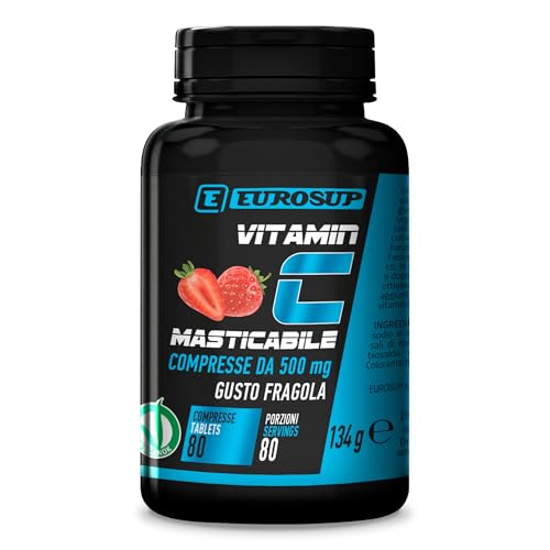 Eurosup Vitamin C Masticabile - Fragola - 80 Compresse Masticabili Da 500 G Di Vitamin C – Vegan