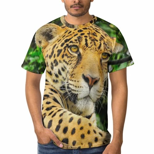 T-shirt léopard jaune homme chemise tshirt manches courtes col rond mode casual