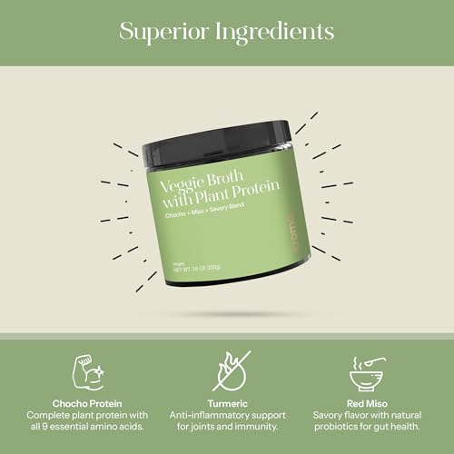 Image of Kroma Vegan Vegetable Broth Powder with Plant Protein 7.8 Oz, 1 Jar, 10 Servings - Red Miso, Vegetables, Turmeric & Chocho Plant Protein Vegetable bouillon powder-Non-GMO Veg Stock-Makes Nourishing Soups and Stews