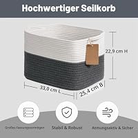 TIMEYARD Geflochtener Aufbewahrungskorb Baumwollseil 33x25x22.9cm Weiß Grau – Ansicht 3