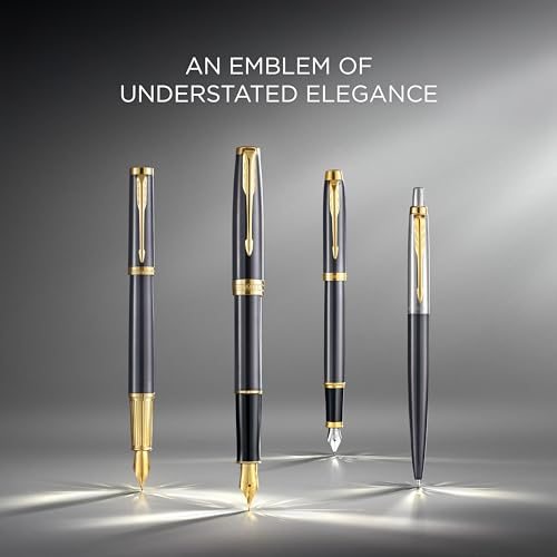 Parker Jotter Ballpoint Pen | Grey Lacquer with Gold Trims | Medium Point | Blue Ink Refill | Gift Box | Perfect Graduation Gifts