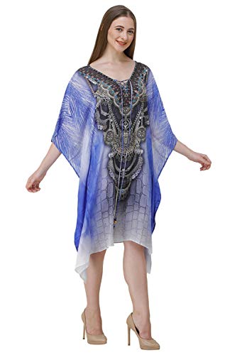 Image of RAVI RAJORIA Georgette Digital Printed Beach Wear Kaftan Blue Free Size R800 | Multi Color 2
