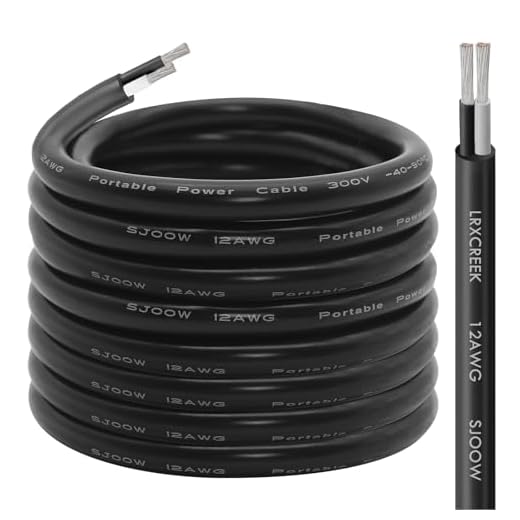 SJOOW 12/2 Wire 100FT Tinned Copper 12 AWG Portable Power Cable, 12 Gauge 2 Conductor Wire Rated 300V for Generators, Motor Leads, Portable Lights, Automotive, Industrial, Battery Chargers