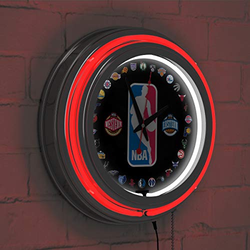 Nba Logo 30 Team Chrome Double Ring Neon Clock #TOP5