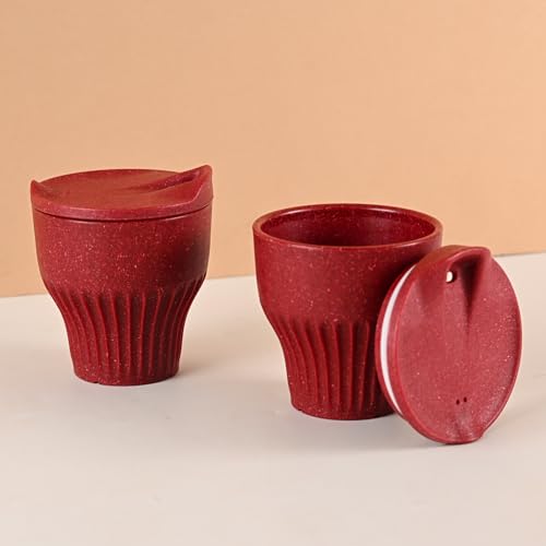 Image of Eha Earth Friendly Rafter Coffee Mug with Lid | Tea Cup Set | 250 ml | Made with Rice Husk | Microwave Safe Mugs for Gifting | 2 Unit | Coral