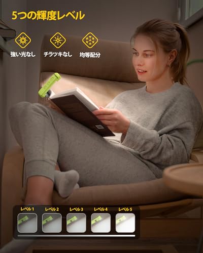 Glocusent ブックライト 読書灯 クリップライト USB充電式 LED ベッドライト3色温度 5段階調光 子供に最適 本の愛好家 軽量 読書用