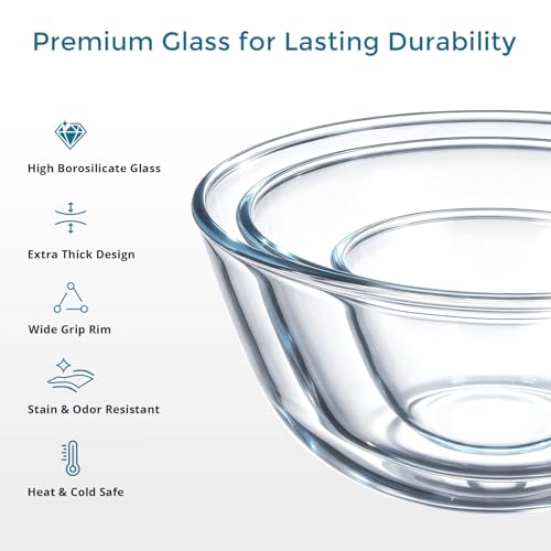 E-far Glass Mixing Bowls with Airtight Lids Set for Cooking Prep Serving by E-far - Used condition - Image 3