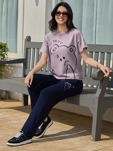 Image of ZEYO Night Suit for Women's Printed Night Dress of Top and Pyjama