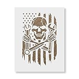 Stencil Revolution Skull Mechanic American Flag Stencil - Craft, Mechanic, Painting, Reusable, USA Flag