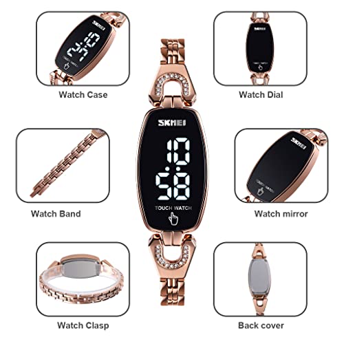 Gosasa Top Brand Electronic Watch Womens Watches Led Touch Screen Women Digital Watches Waterproof Women Wristwatch Clock  (Rose Gold) #TOP2