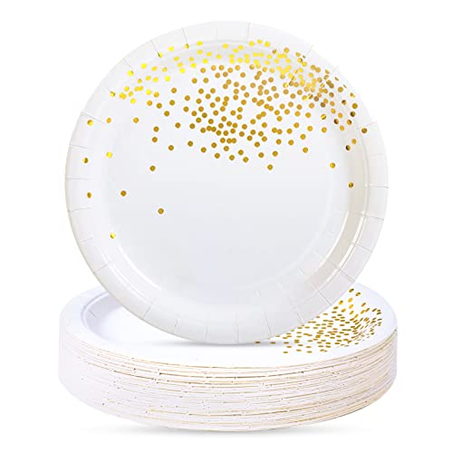Simbago Gold Dots Party Paper Plates, 50 Pcs Disposable Party Supplies Dessert Paper Plates For Birthday Party,Wedding Birdal Christmas Baby Shower (7 Inches) #TOP7