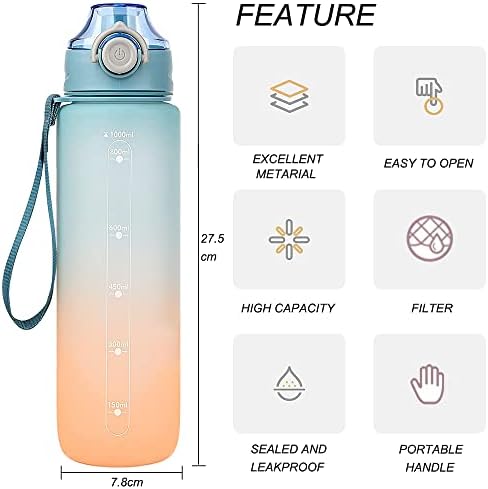 Trusmuu 1 Litre Water Bottle, 1000ml Sport Water Bottles for School,Drinking Bottles, 1L LeakProof Bike Bottle with Lock Cover(Blue)